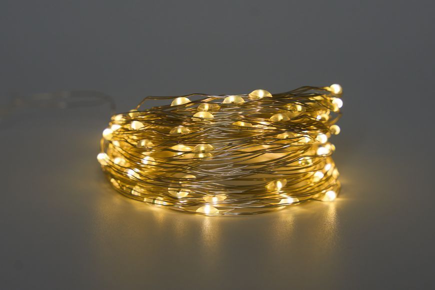 Светодиодная гирлянда-нить, длина 10 м, 100 LED, теплый белый свет, 8 режимов, питание павербанк, IP20 (720568) 720568 фото