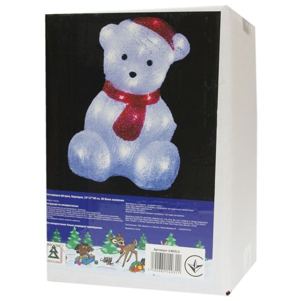 Светодиодная декорация медведь, размер 22&times;17&times;30 см, 30 LED, белый свет, цвет белый, акрил, питание батарейки, IP20 (140311) 140311 фото