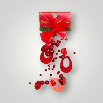 Підвісне намисто на ялинку, червоний, 20 см, пластик, текстиль (001668-3) 001668-3 фото