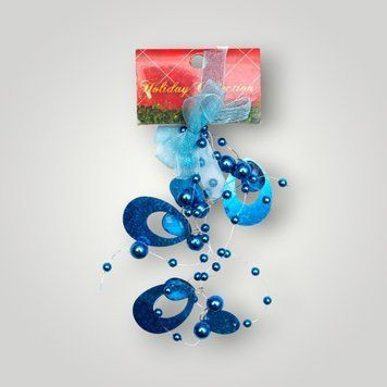 Підвісне намисто на ялинку, синій, 20 см, пластик, текстиль (001668-4) 001668-4 фото