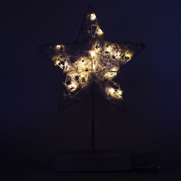 Светодиодная декорация звезда на подставке, размер 19,8&times;6&times;29 см, 20 LED, теплый белый свет, цвет белый, пластик, питание батарейки, сеть, IP20 (141080) 141080 фото