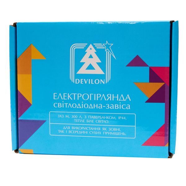 Світлодіодна гірлянда-завіса, розмір 3&times;2 м, 391 LED, різнокольорове світло, 8 режимів, живлення USB, з пультом, IP20 (721329) 721329 фото