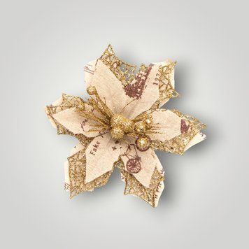 Ялинкова іграшка квітка, золотистий, 15 см, метал, тканина (004867) 004867 фото