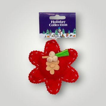 Ялинкова іграшка червона квітка, червоний, 11 см, текстиль (000401-3) 000401-3 фото