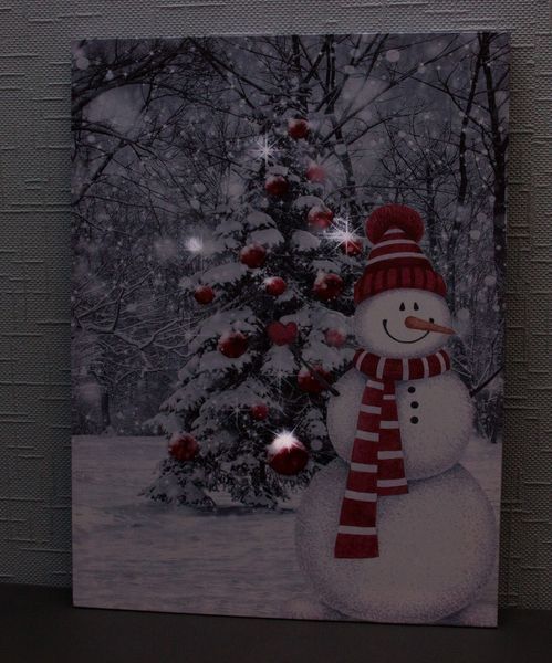 Светящаяся картина - снеговик с ёлкой, 4 LED лампы, 40x30x1,8 см (940034) 940034 фото