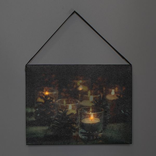 Светящаяся картина - подсвечники и шишки, 3 LED лампы, 15x20x1,8 см (940263) 940263 фото