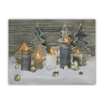 Картина, що світиться - свічки з ялинками, 5 LED-лампочок, 15x20x1,8 см (940270) 940270 фото