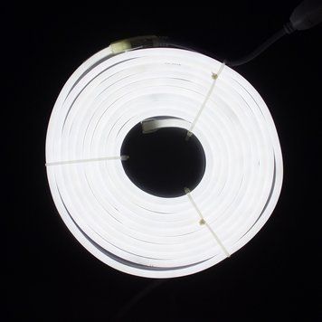 Неоновая гибкая трубка, размер 5 м, 2835 LED, теплый белый свет, цвет белый, питание батарейки, сеть, IP20 (950101) 950101 фото