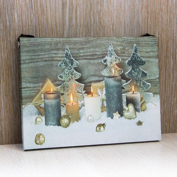 Картина, що світиться - свічки з ялинками, 5 LED-лампочок, 15x20x1,8 см (940270) 940270 фото