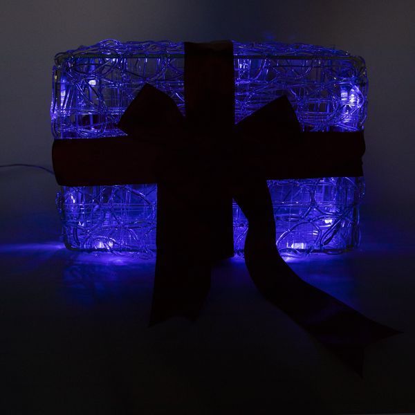 Светодиодная декорация подарочная коробка, размер 14 см, 20 LED, голубой свет, цвет прозрачный, синий, акрил, пластик, питание сеть, IP20 (040858) 040858 фото